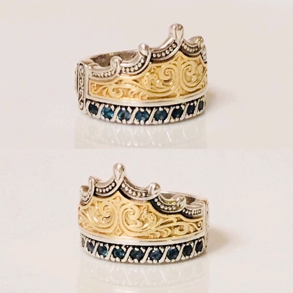 Konstantino Sterling & 18k Blue Topaz Crown Ring - Picture 2 of 8